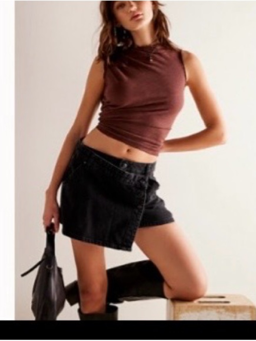 We The Free Black Denim Skirt with Branded Waist Label